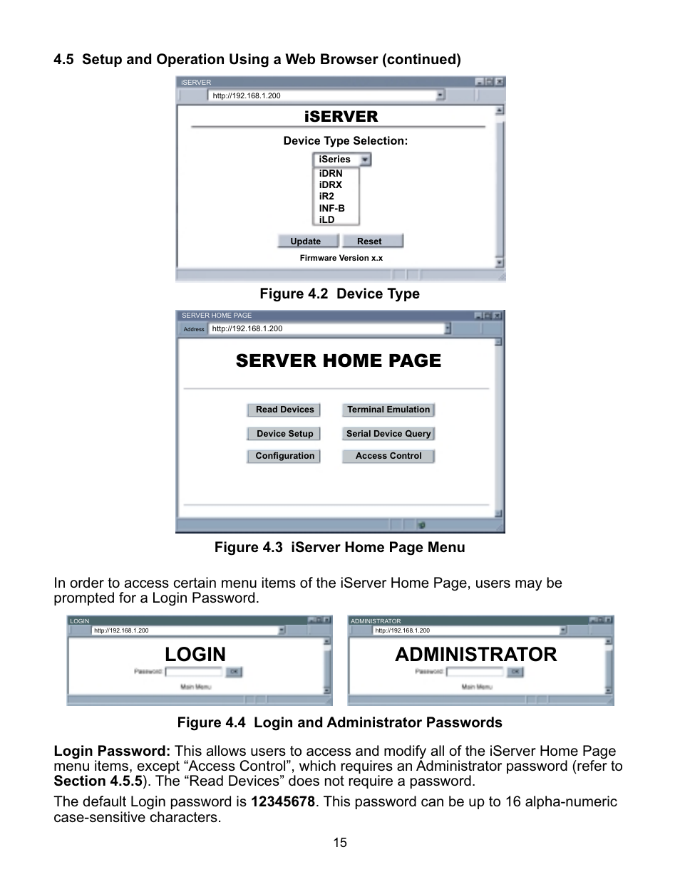 Administrator, Login, Server home page | Iserver | Omega Speaker Systems iLD Series User Manual | Page 19 / 49