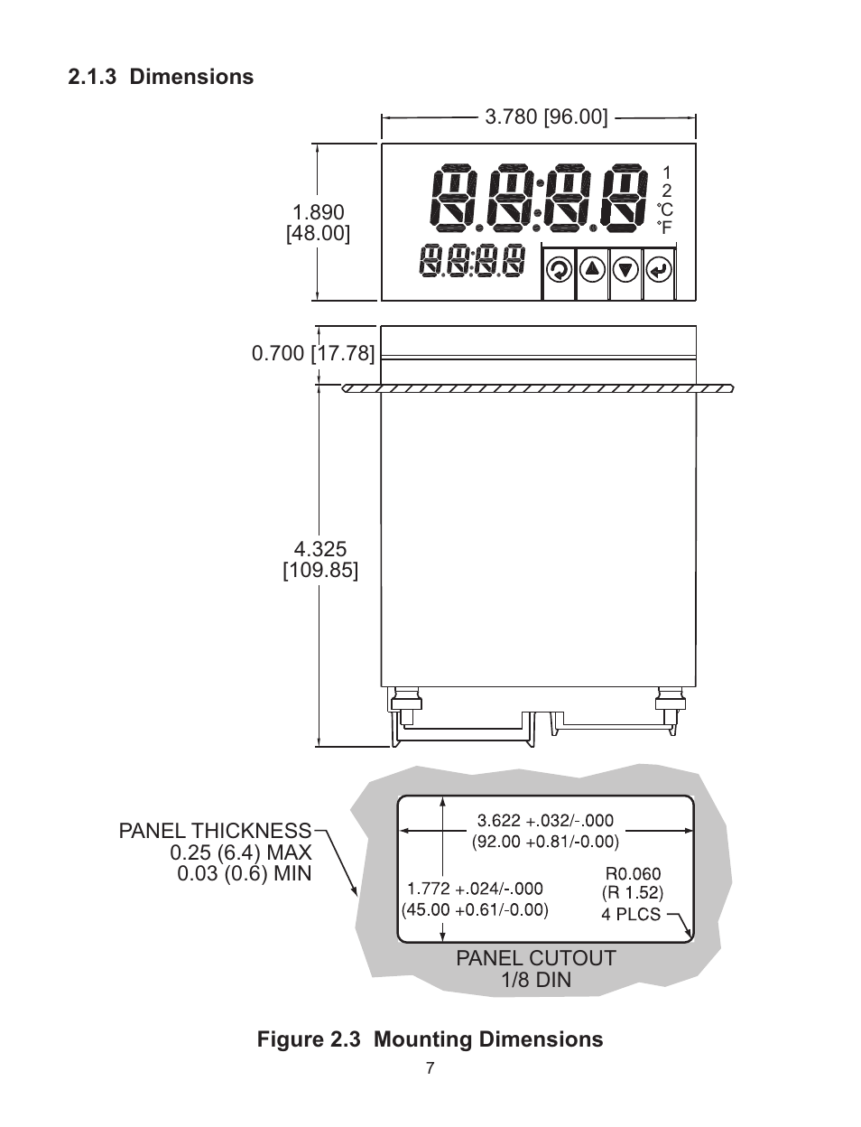 3 dimensions figure 2.3 mounting dimensions | Omega WI8XX-U User Manual | Page 13 / 92