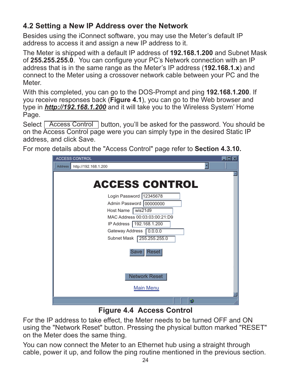 Access control, 2 setting a new ip address over the network, Figure 4.4 access control | Omega WI8XX-U User Manual | Page 30 / 92