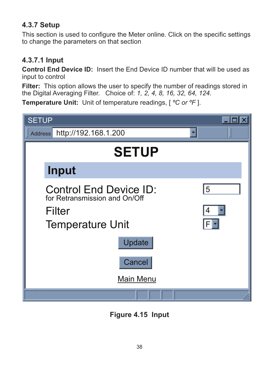 Setup, Input, Temperature unit | Filter, Control end device id | Omega WI8XX-U User Manual | Page 44 / 92