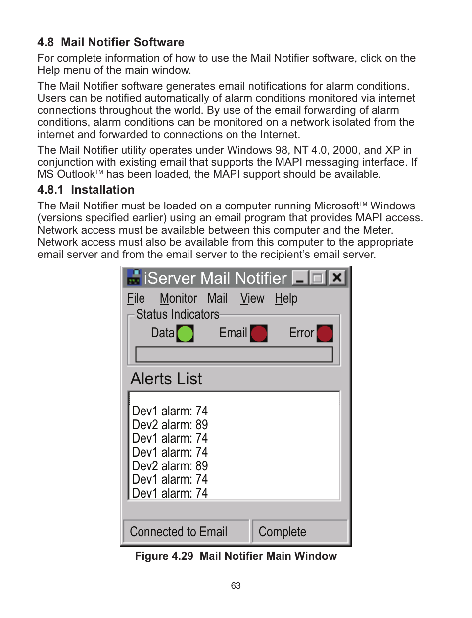 Iserver mail notifier, Alerts list | Omega WI8XX-U User Manual | Page 69 / 92