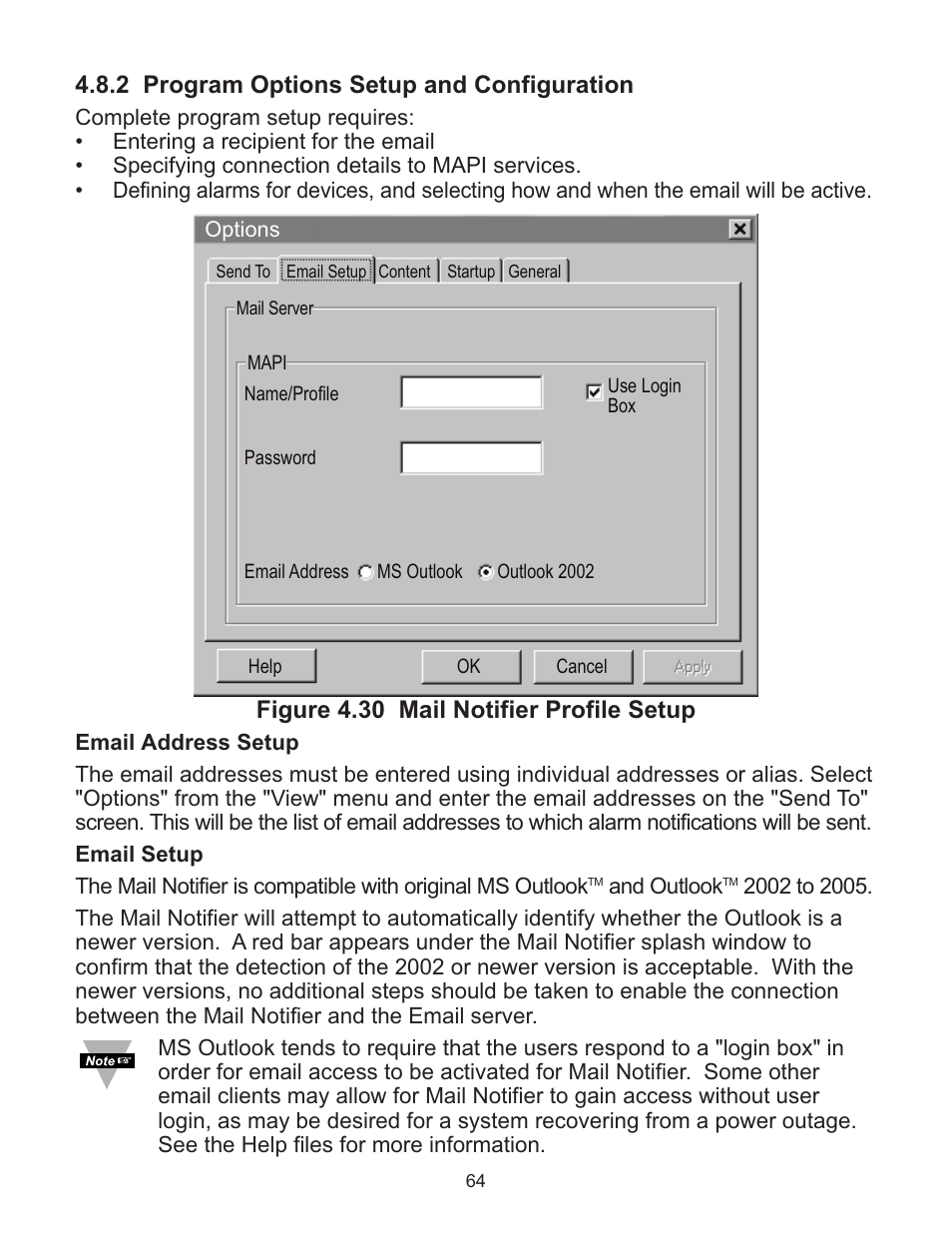 2 program options setup and configuration, Figure 4.30 mail notifier profile setup | Omega WI8XX-U User Manual | Page 70 / 92