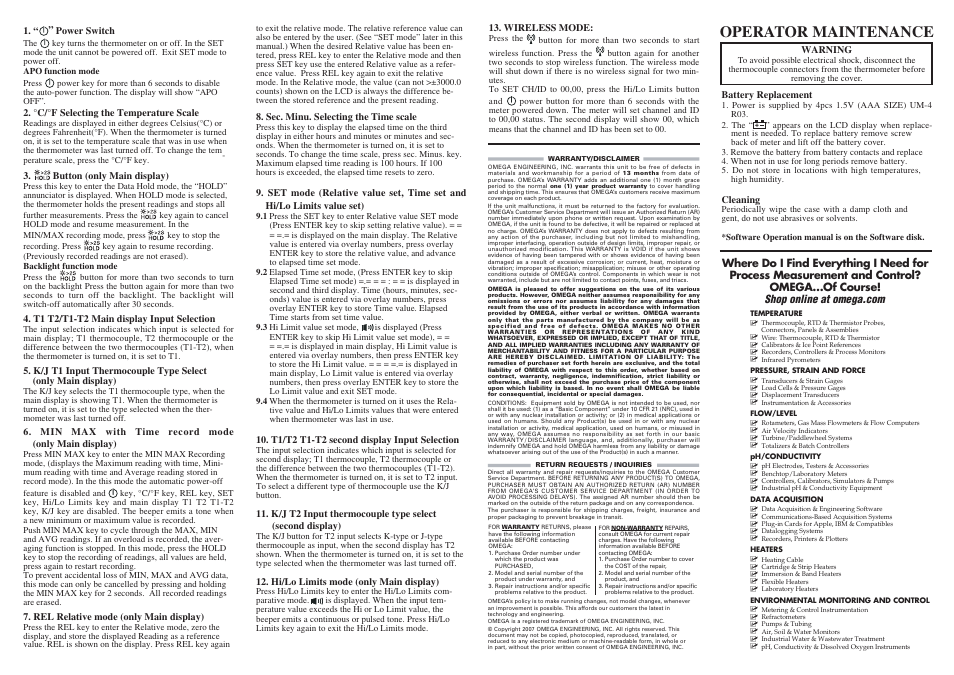 Operator maintenance | Omega Speaker Systems HH802W User Manual | Page 2 / 2
