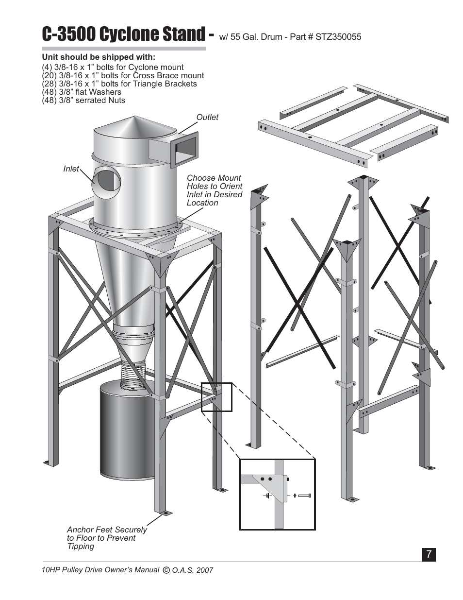 C-3500 cyclone stand | Oneida Air Systems 10 HP User Manual | Page 8 / 24