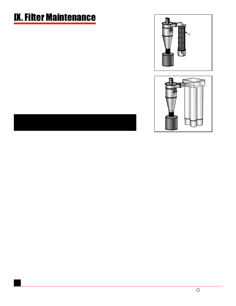 Ix. filter maintenance, External filter cartridge cleaning intervals, External filter bags | Oneida Air Systems 5 & 7.5 HP Direct Drive Cyclonic Dust Collectors User Manual | Page 11 / 16