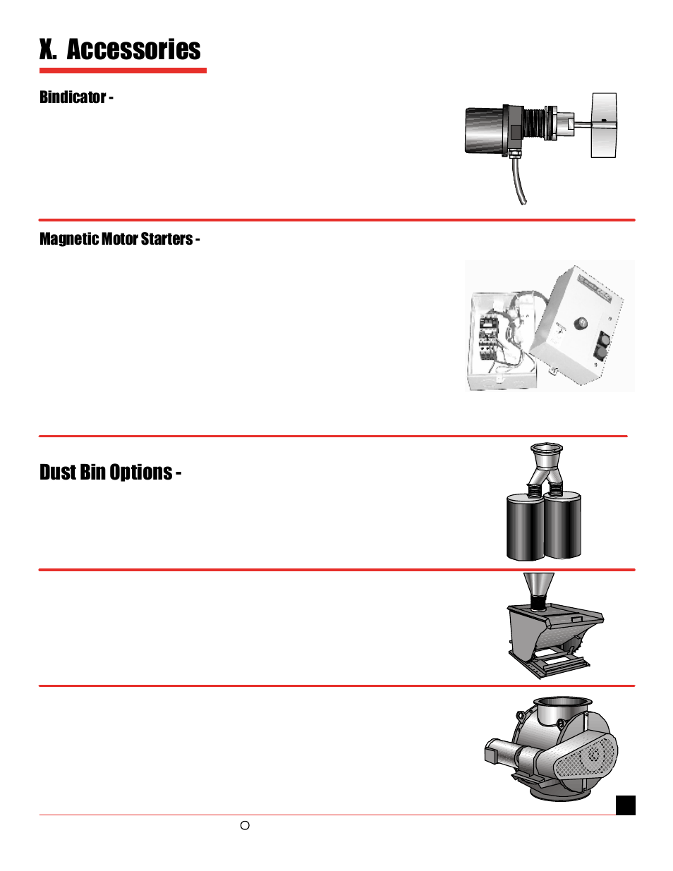 X. accessories, Dust bin options | Oneida Air Systems 5 & 7.5 HP Direct Drive Cyclonic Dust Collectors User Manual | Page 13 / 16
