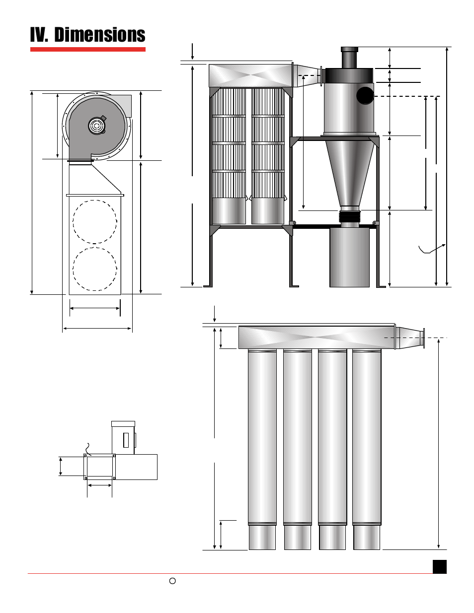 Iv. dimensions, Top view | Oneida Air Systems 5 & 7.5 HP Direct Drive Cyclonic Dust Collectors User Manual | Page 6 / 16