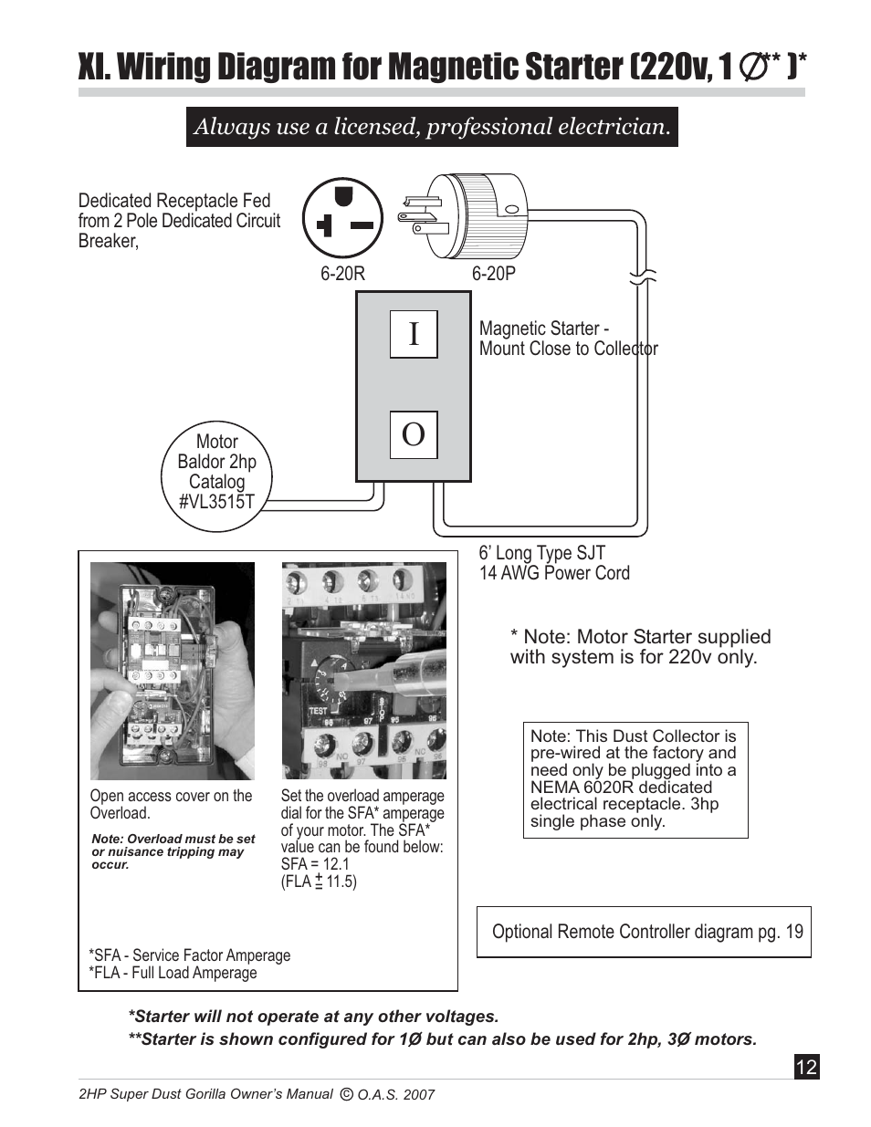 Always use a licensed, professional electrician | Oneida Air Systems Super Dust Gorilla User Manual | Page 13 / 21
