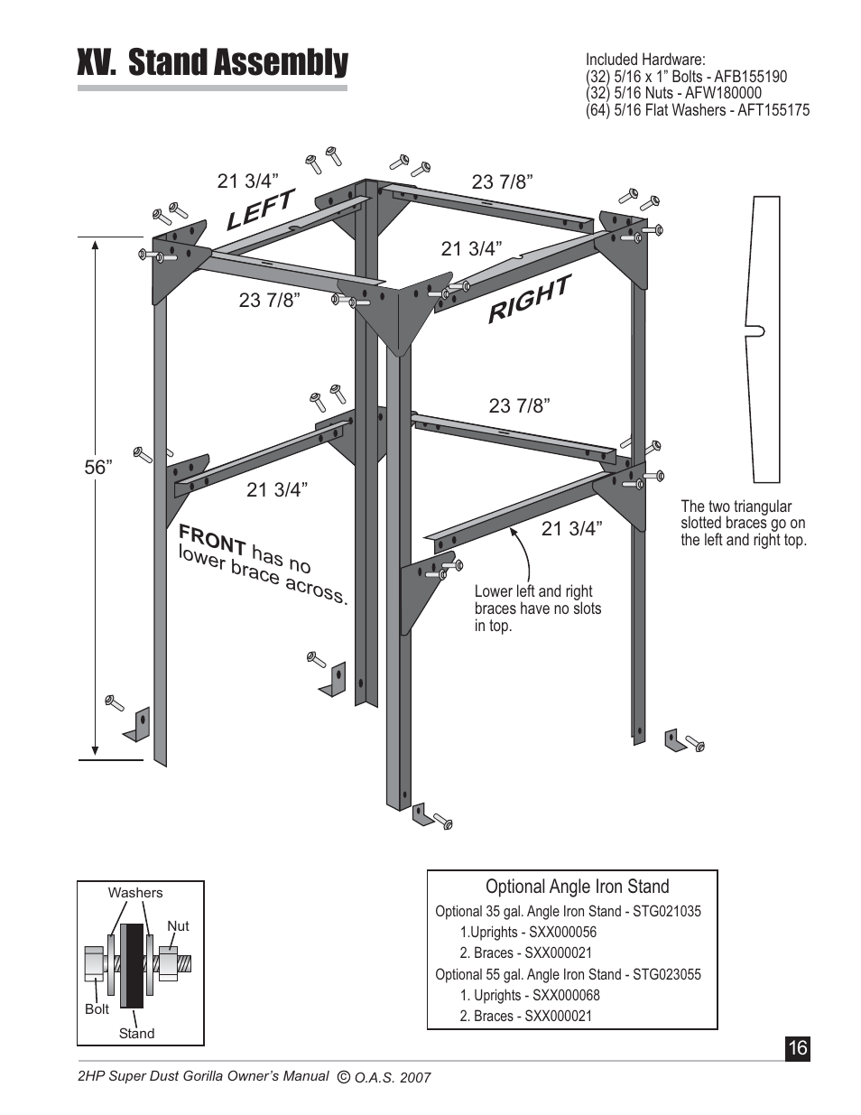 Xv. stand assembly, Left right | Oneida Air Systems Super Dust Gorilla User Manual | Page 17 / 21
