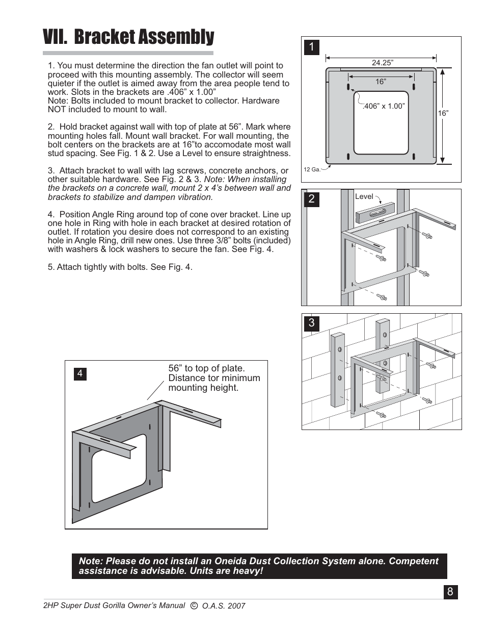 Vii. bracket assembly | Oneida Air Systems Super Dust Gorilla User Manual | Page 9 / 21