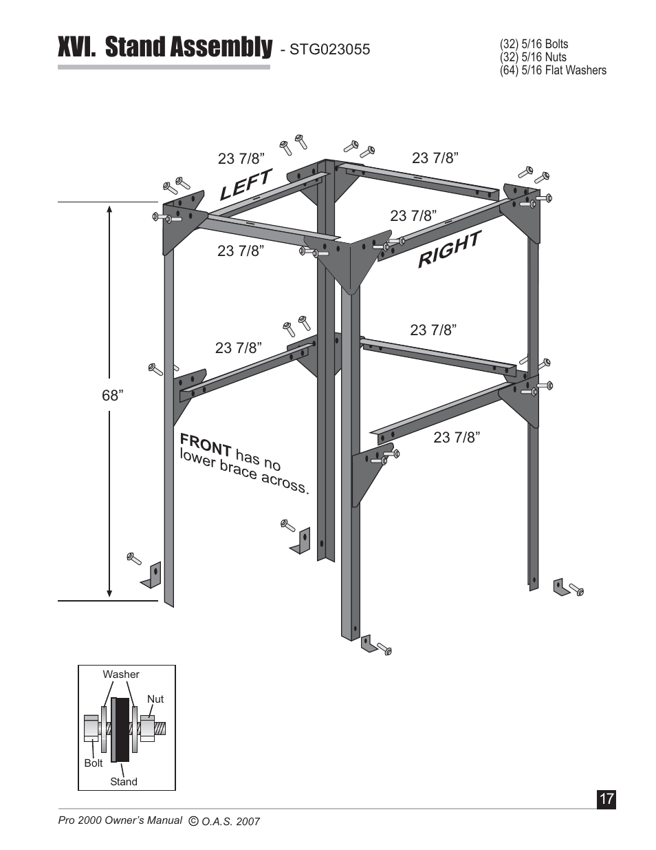 Xvi. stand assembly, Left right | Oneida Air Systems PRO SERIES 2000 User Manual | Page 18 / 21