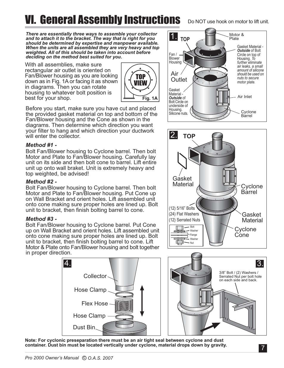 Vi. general assembly instructions, Top view | Oneida Air Systems PRO SERIES 2000 User Manual | Page 8 / 21