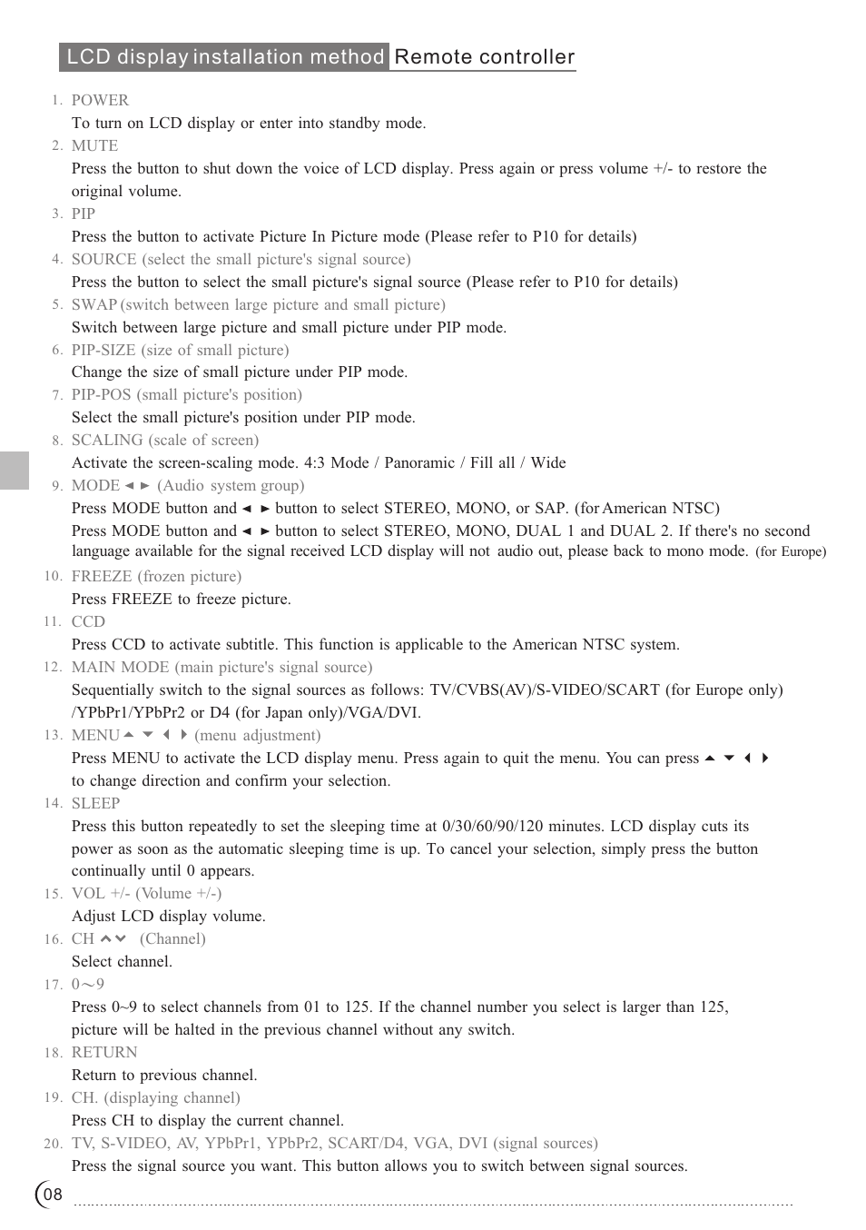 Lcd display installation method remote controller | Ovideon LC2700w User Manual | Page 9 / 25