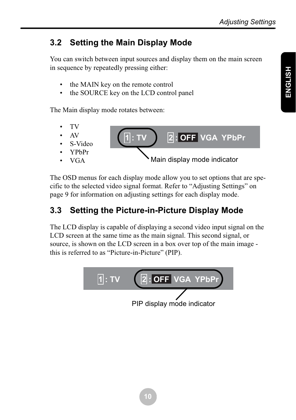 2 setting the main display mode, 3 setting the picture-in-picture display mode | Ovideon LC2000 User Manual | Page 16 / 28