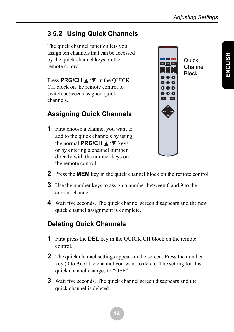 2 using quick channels, Assigning quick channels 1, Deleting quick channels 1 | Ovideon LC2000 User Manual | Page 20 / 28