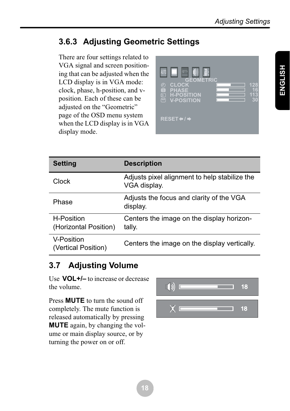 3 adjusting geometric settings, 7 adjusting volume | Ovideon LC2000 User Manual | Page 24 / 28