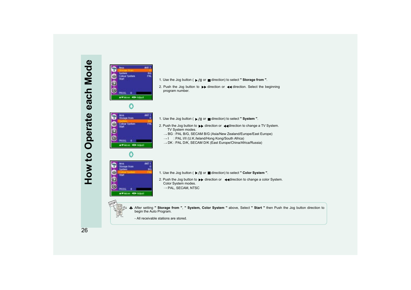 How to operate each mode | Ovideon AVIAh User Manual | Page 26 / 68