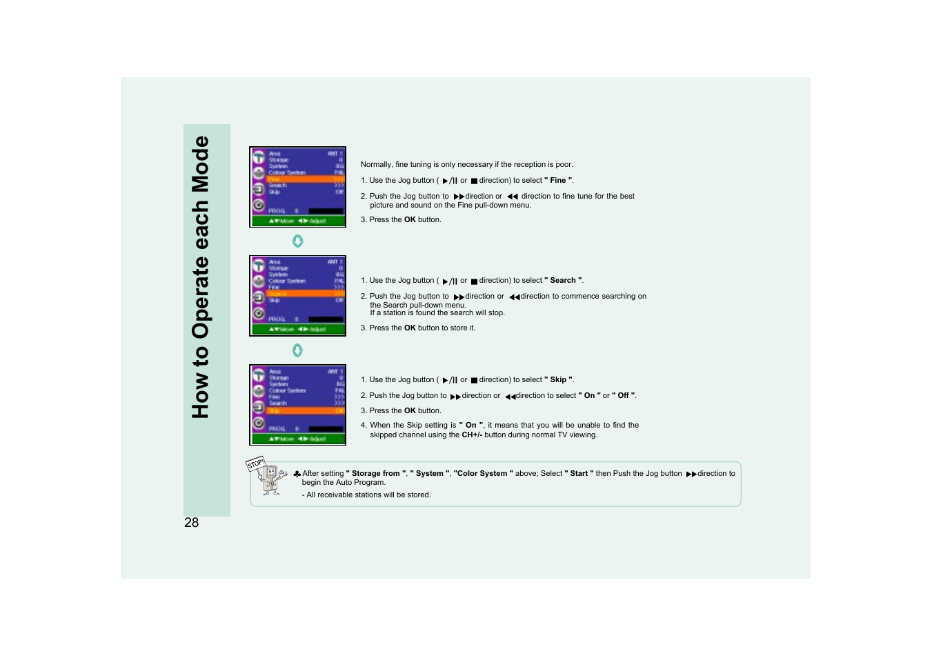 How to operate each mode | Ovideon AVIAh User Manual | Page 28 / 68