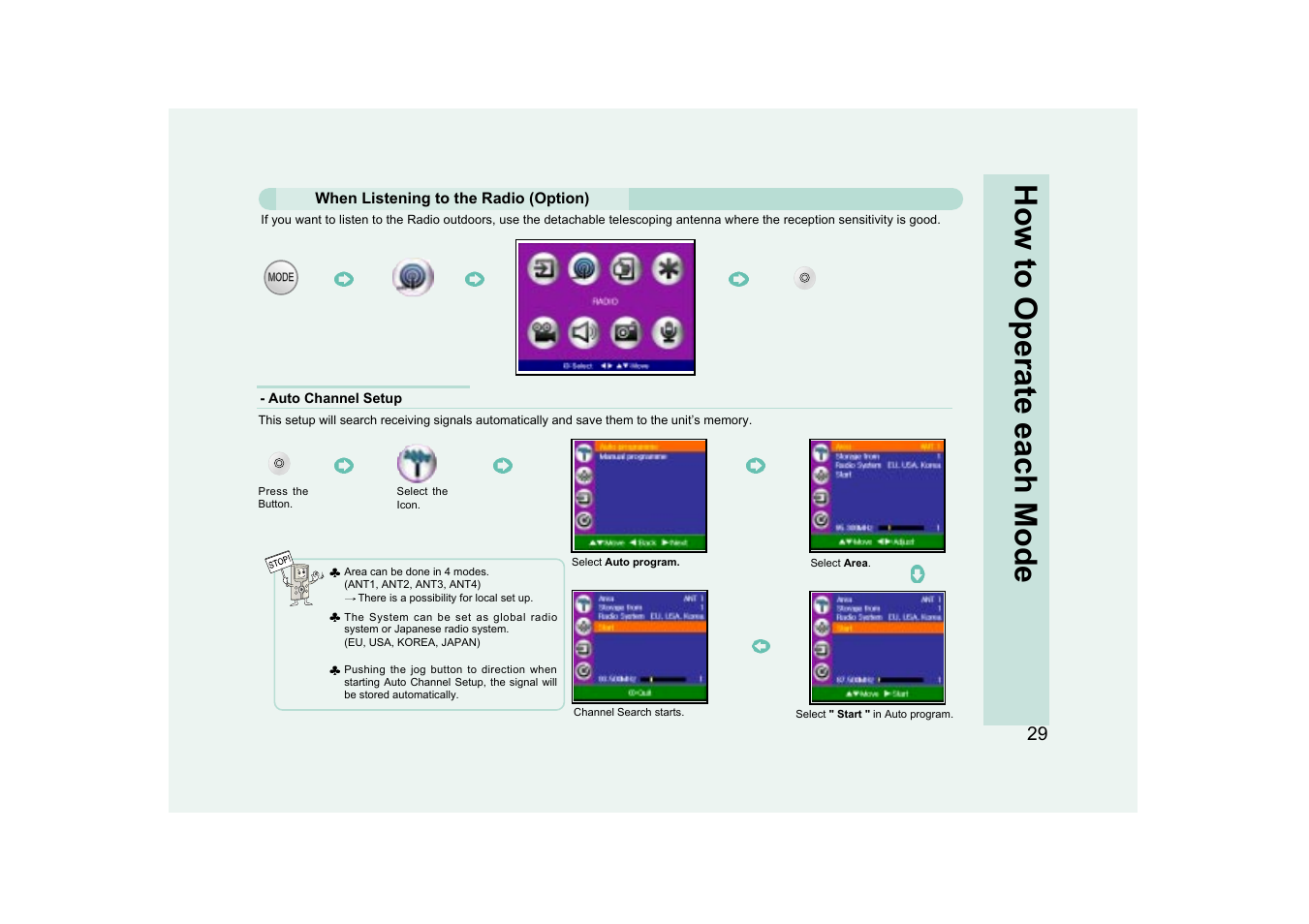 How to operate each mode | Ovideon AVIAh User Manual | Page 29 / 68
