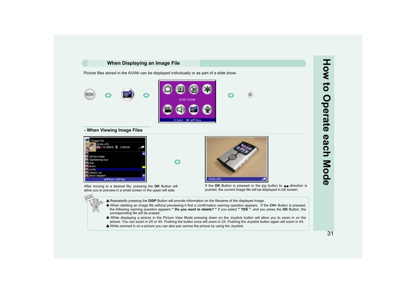 How to operate each mode | Ovideon AVIAh User Manual | Page 31 / 68