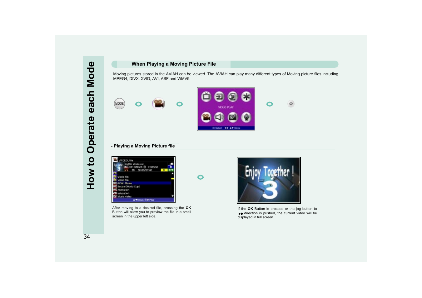 How to operate each mode | Ovideon AVIAh User Manual | Page 34 / 68