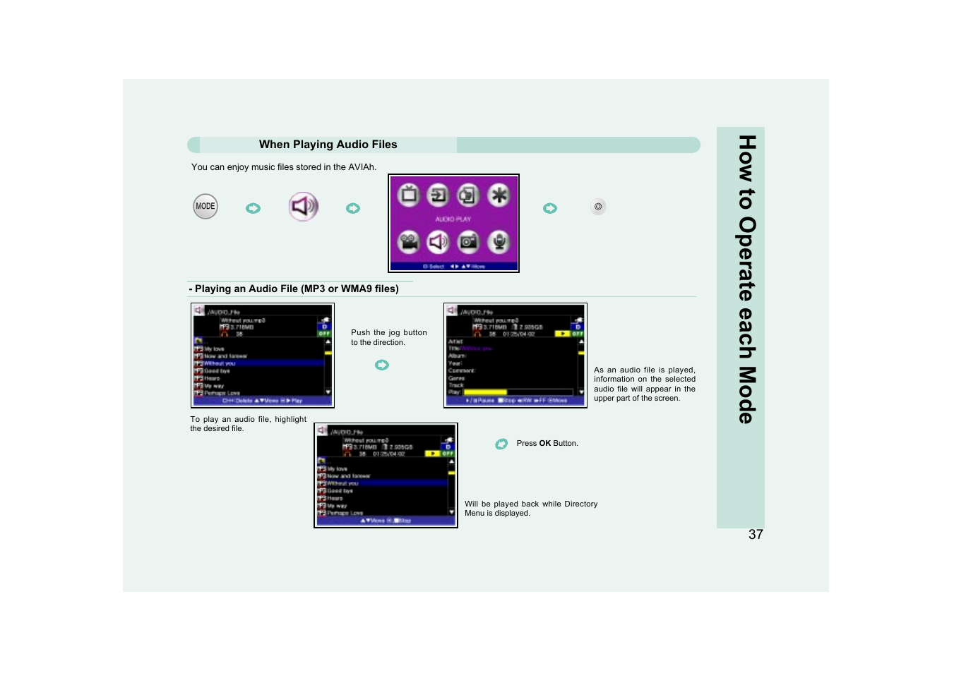 How to operate each mode | Ovideon AVIAh User Manual | Page 37 / 68