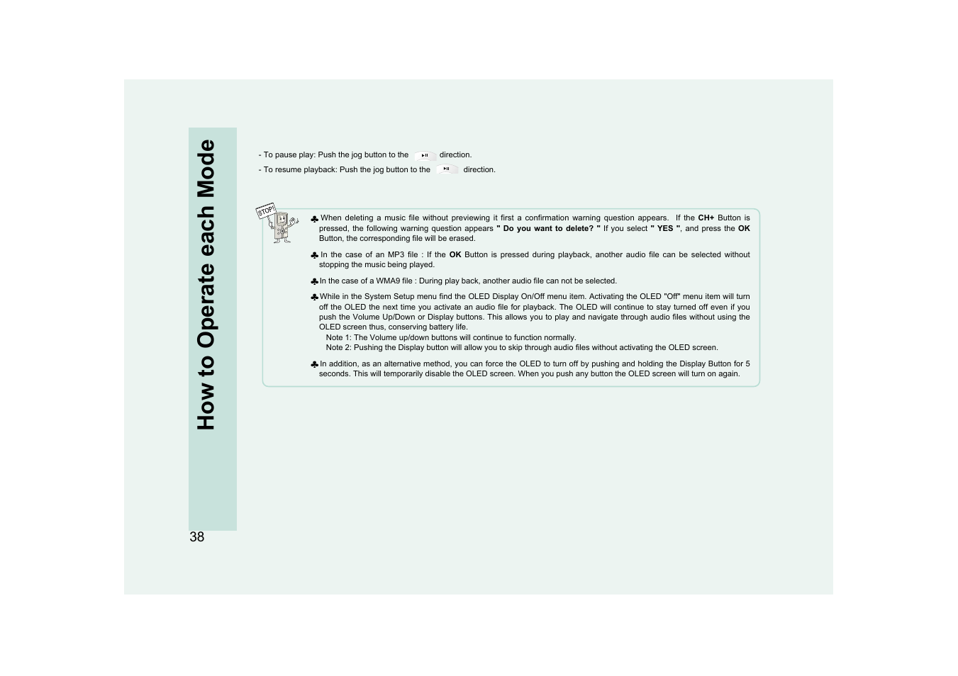 How to operate each mode | Ovideon AVIAh User Manual | Page 38 / 68
