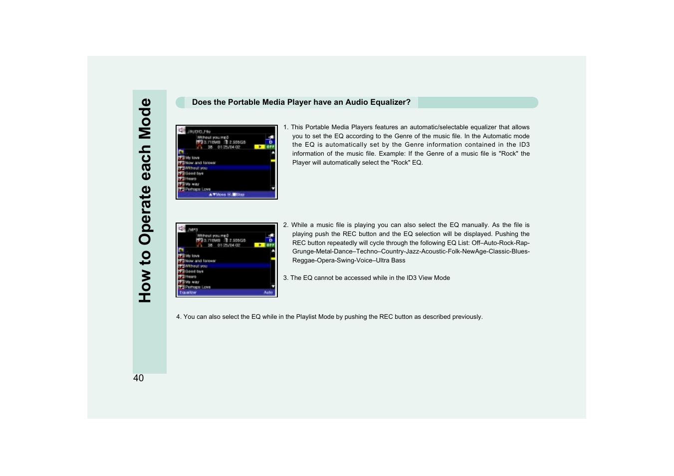 How to operate each mode | Ovideon AVIAh User Manual | Page 40 / 68