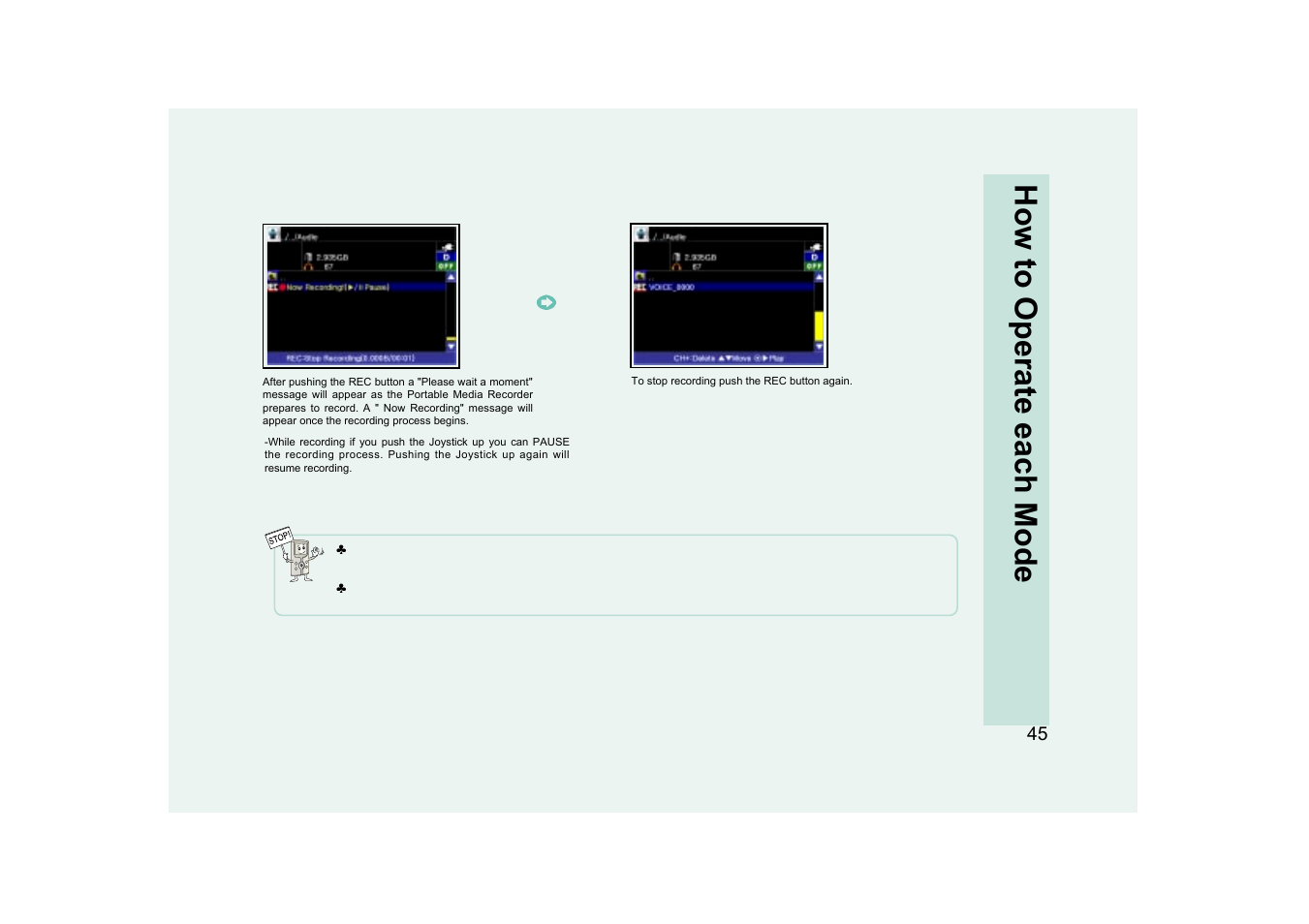 How to operate each mode | Ovideon AVIAh User Manual | Page 45 / 68
