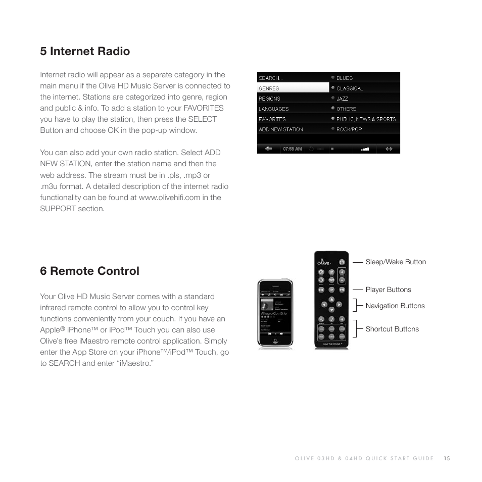 5 internet radio, 6remote control | Olive Media Products O3HD User Manual | Page 14 / 103