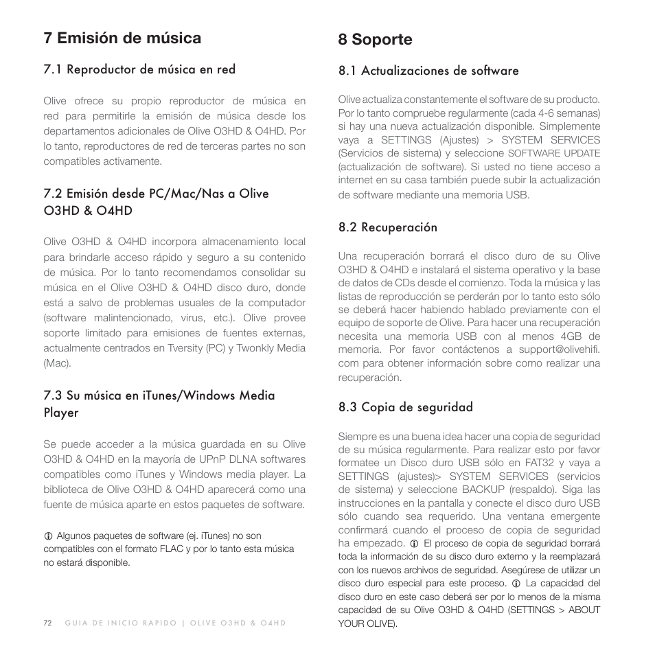 7emisión de música, 8soporte | Olive Media Products O3HD User Manual | Page 71 / 103