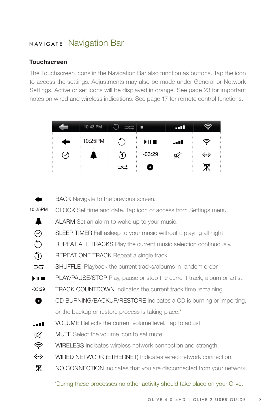 Navigation bar | Olive Media Products 4 User Manual | Page 15 / 44