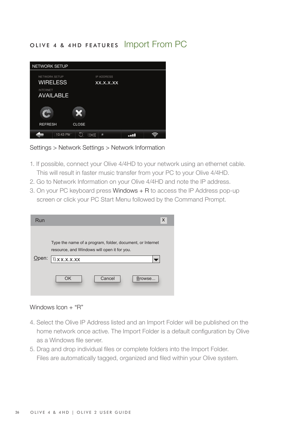 Import from pc | Olive Media Products 4 User Manual | Page 26 / 44