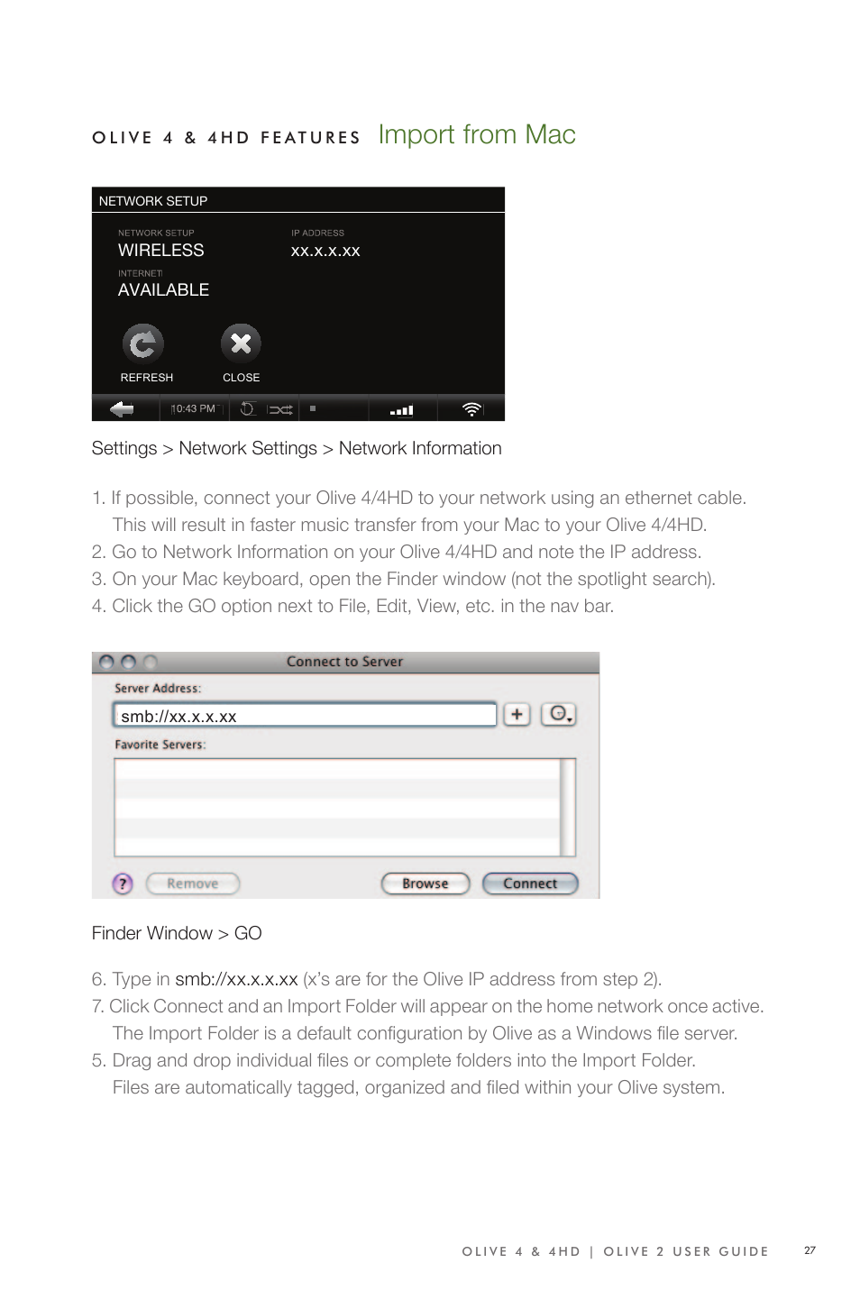 Import from mac | Olive Media Products 4 User Manual | Page 27 / 44