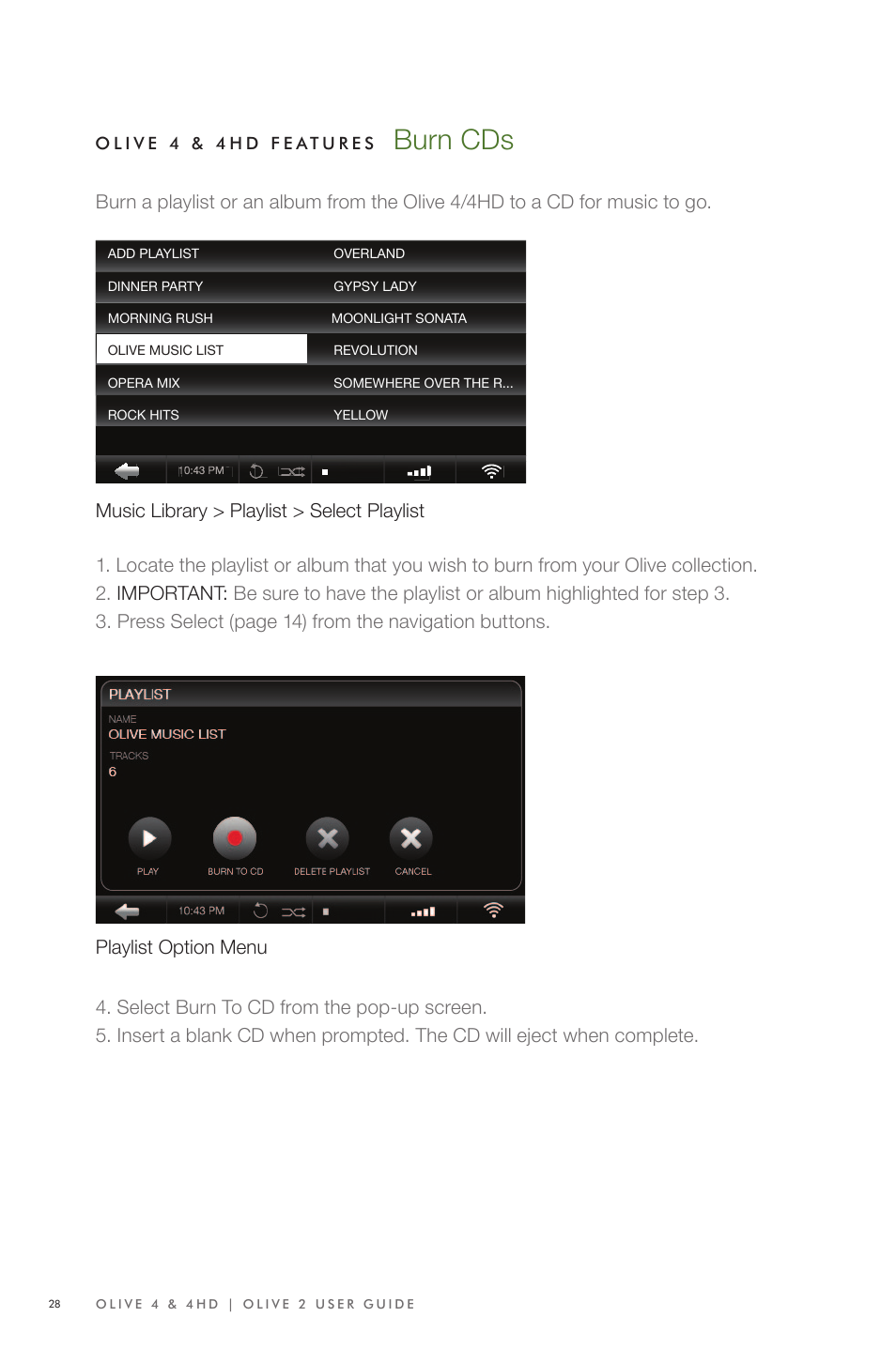 Burn cds | Olive Media Products 4 User Manual | Page 28 / 44