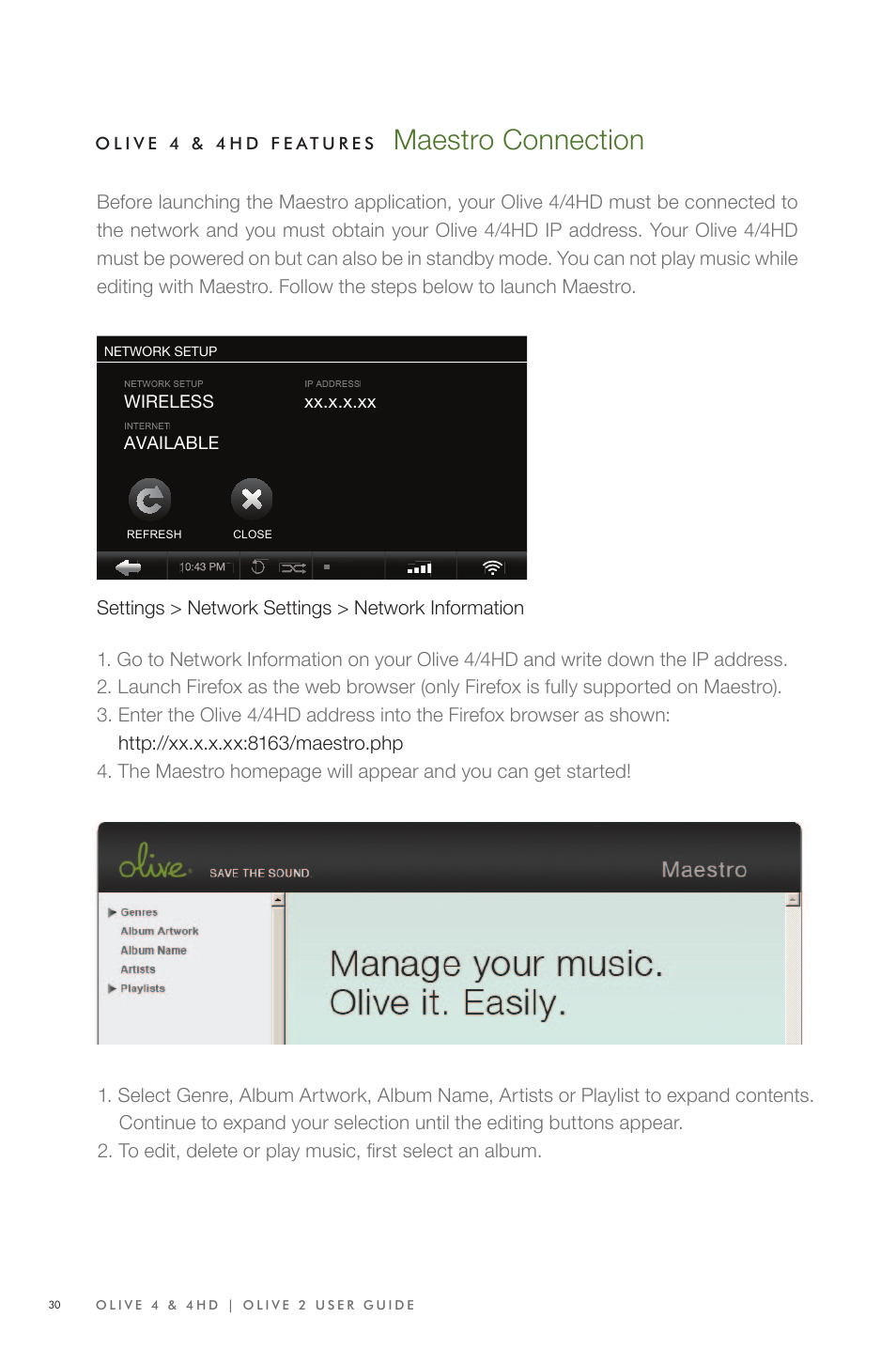 Maestro connection | Olive Media Products 4 User Manual | Page 30 / 44