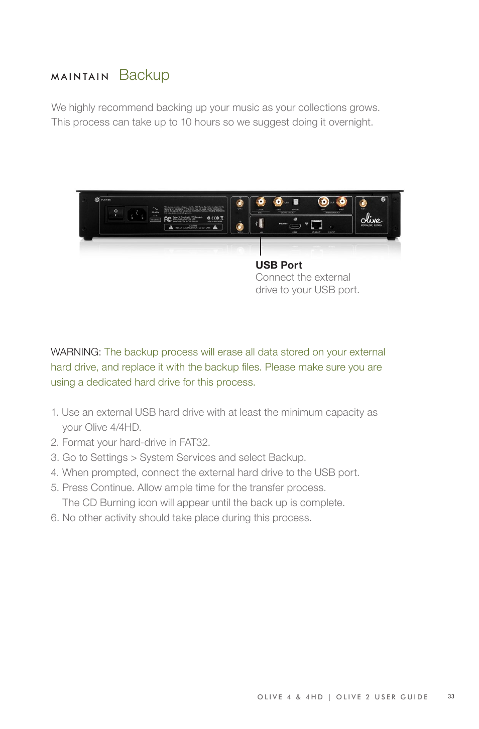 Backup | Olive Media Products 4 User Manual | Page 33 / 44