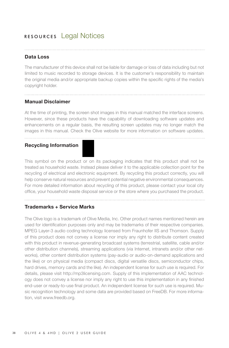 Legal notices | Olive Media Products 4 User Manual | Page 38 / 44
