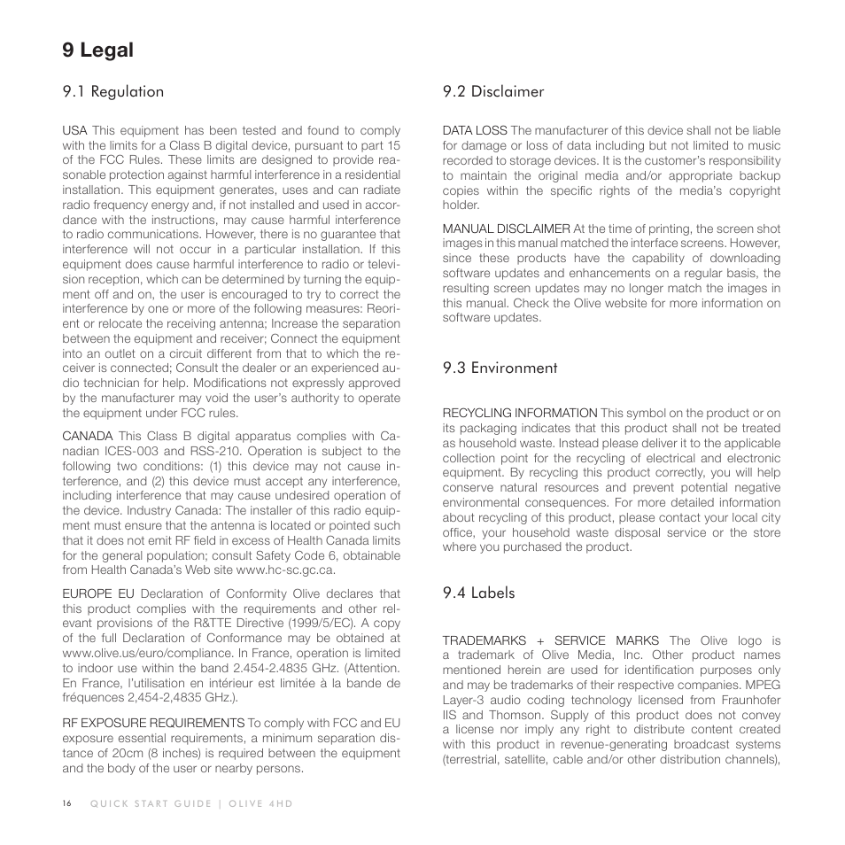 9legal | Olive Media Products 4HD User Manual | Page 16 / 19