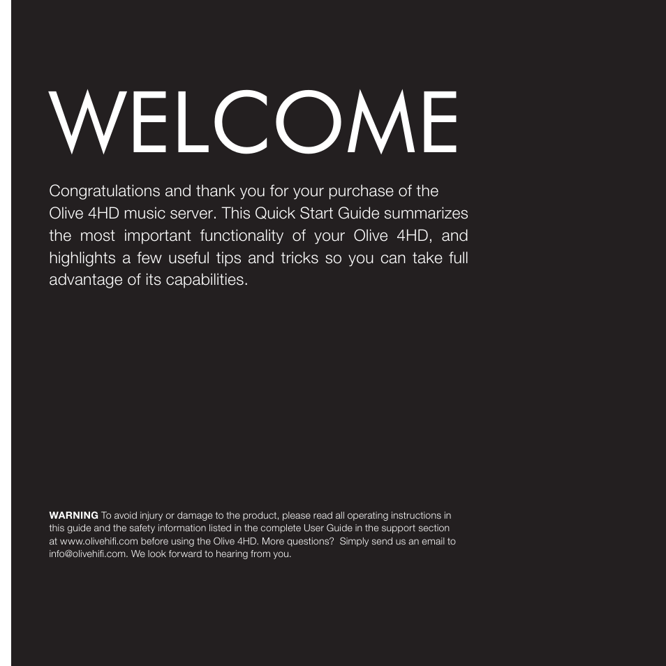 Welcome | Olive Media Products 4HD User Manual | Page 3 / 19