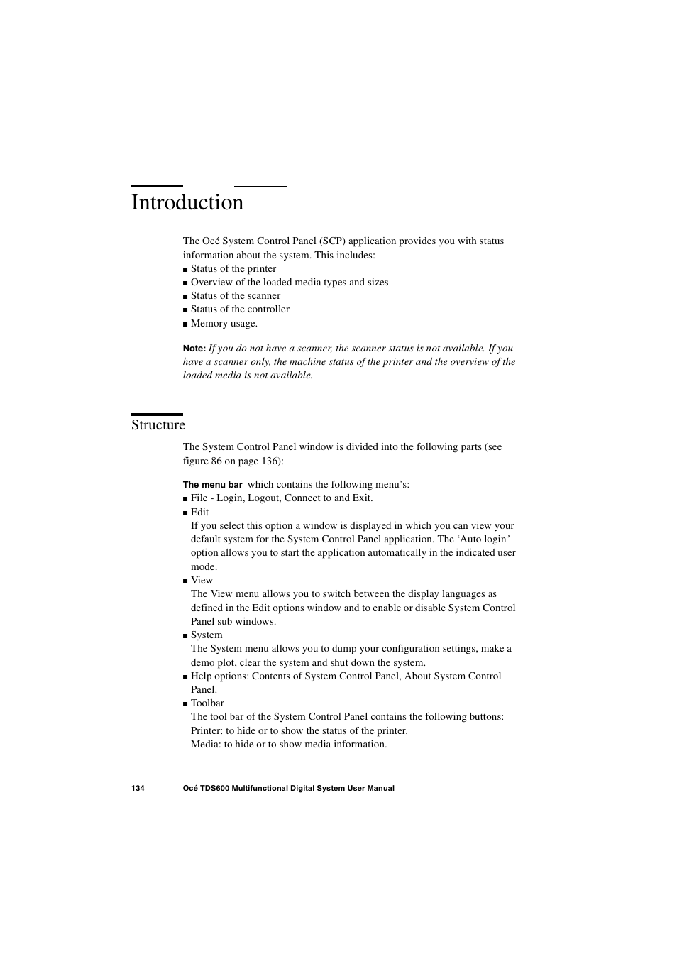 Introduction, Structure, Introduction 134 | Structure 134 | Oce North America TDS600 User Manual | Page 134 / 338