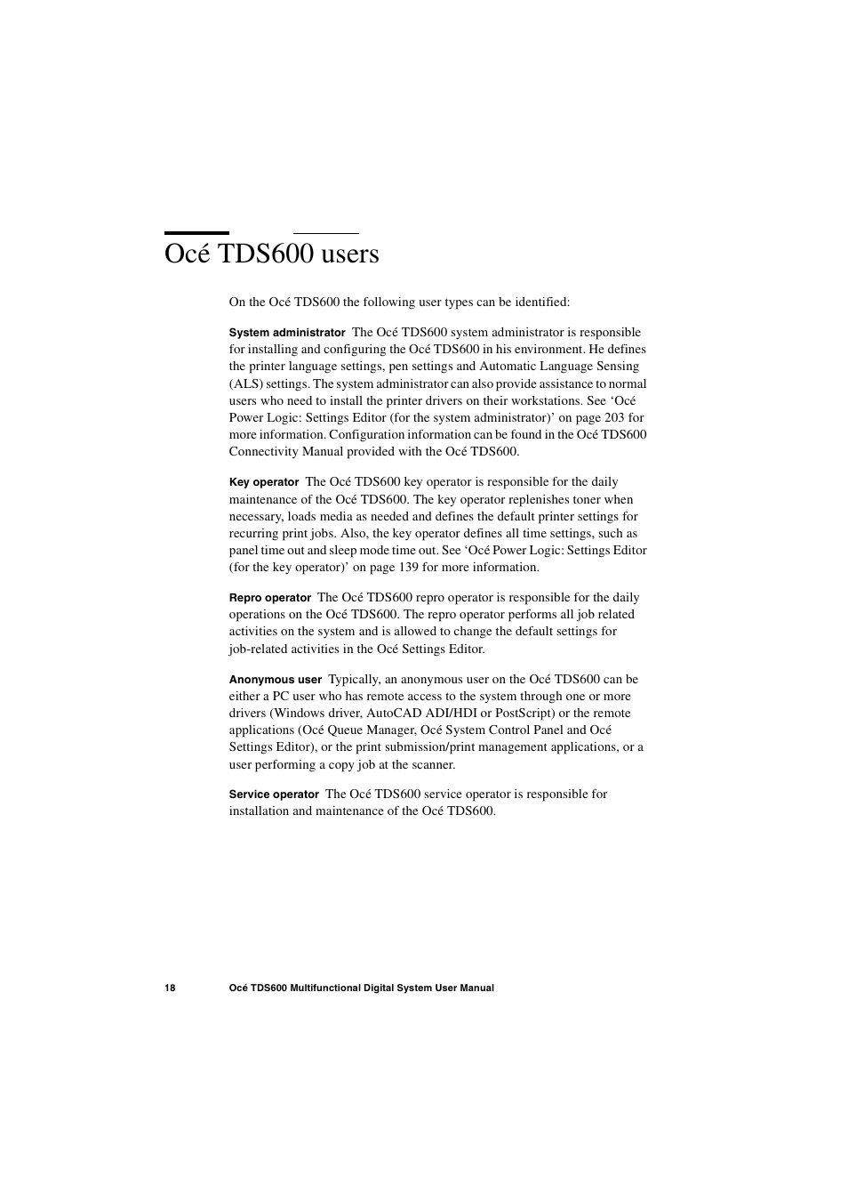 Océ tds600 users, Océ tds600 users 18 | Oce North America TDS600 User Manual | Page 18 / 338