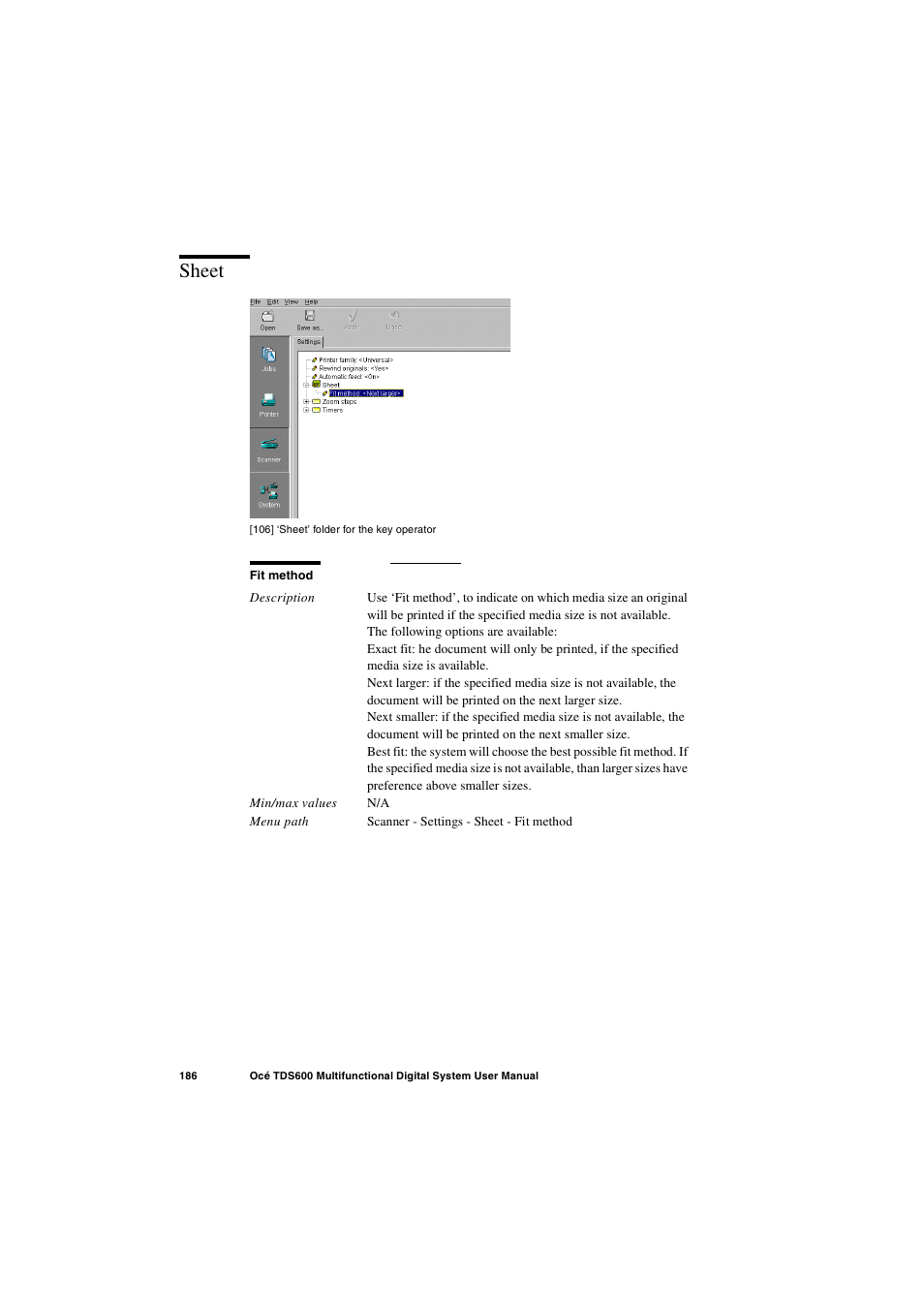 Sheet, Sheet 186 | Oce North America TDS600 User Manual | Page 186 / 338