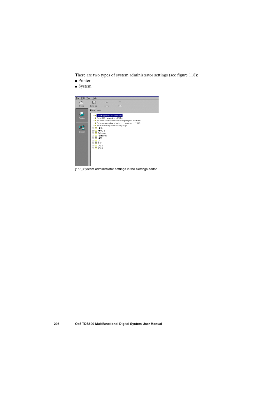 Printer, System | Oce North America TDS600 User Manual | Page 206 / 338