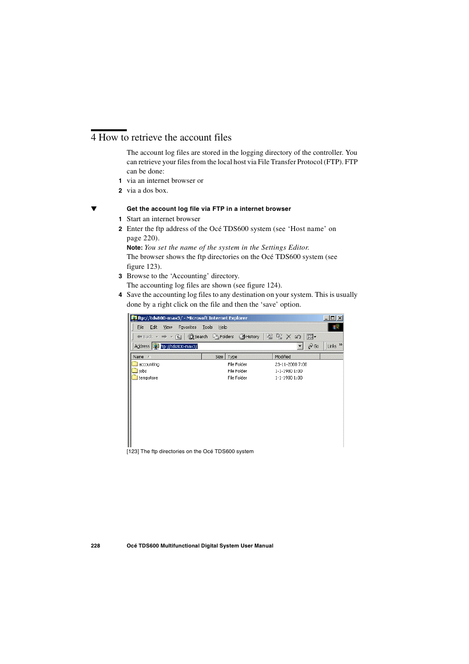 4 how to retrieve the account files, 4 how to retrieve the account files 228 | Oce North America TDS600 User Manual | Page 228 / 338