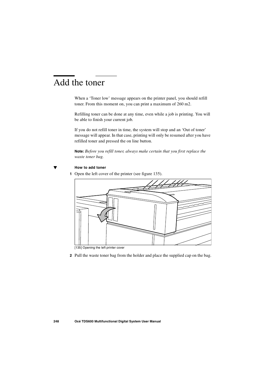 Add the toner, Add the toner 248 | Oce North America TDS600 User Manual | Page 248 / 338