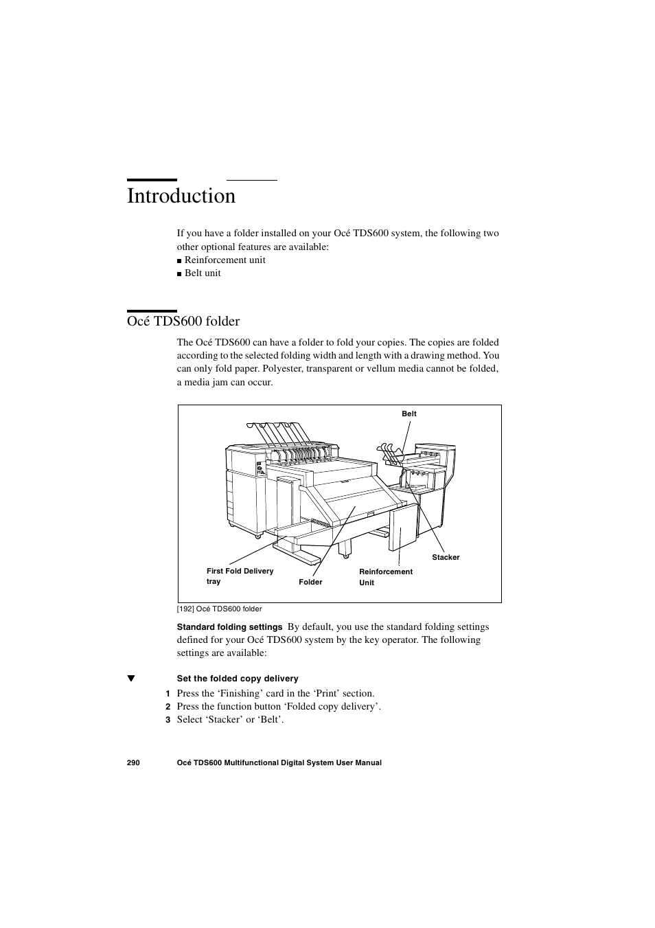 Introduction, Océ tds600 folder, Introduction 290 | Océ tds600 folder 290 | Oce North America TDS600 User Manual | Page 290 / 338