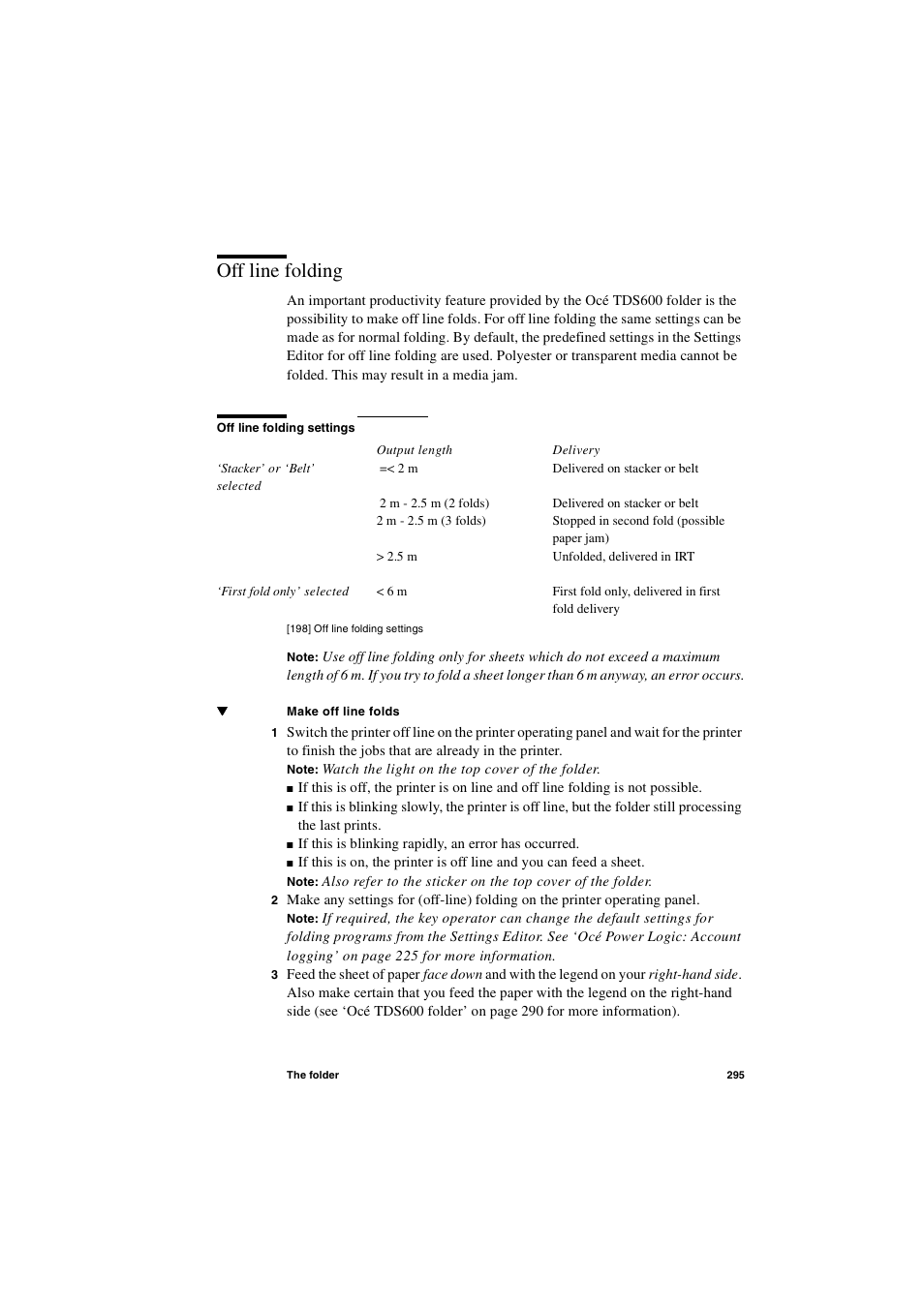 Off line folding, Off line folding 295 | Oce North America TDS600 User Manual | Page 295 / 338