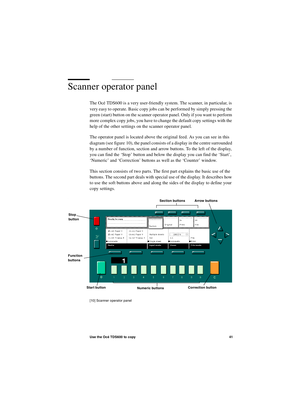 Scanner operator panel, Scanner operator panel 41 | Oce North America TDS600 User Manual | Page 41 / 338