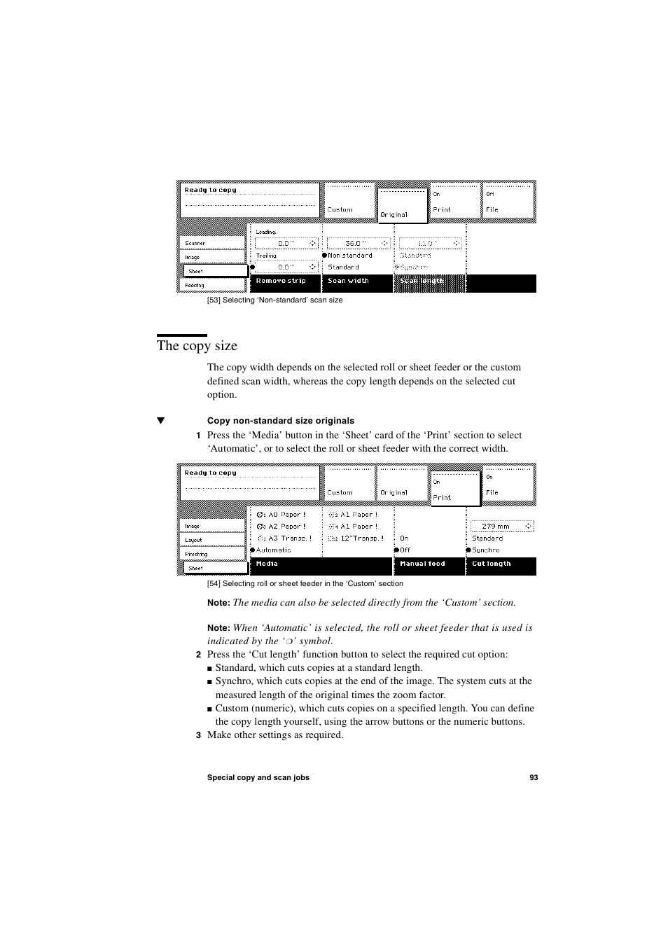 The copy size, The copy size 93 | Oce North America TDS600 User Manual | Page 93 / 338